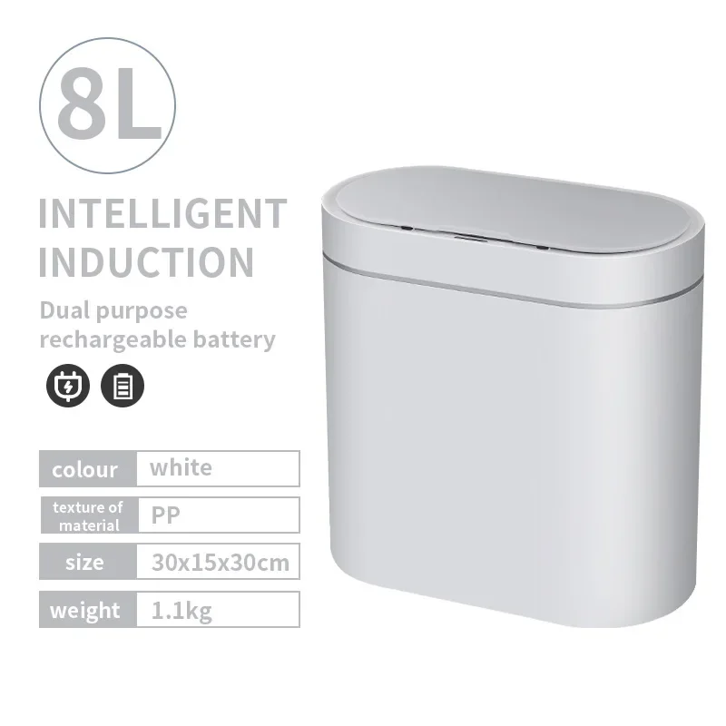 Lixeira Inteligente MDUG, 8l, Recarregável, branca