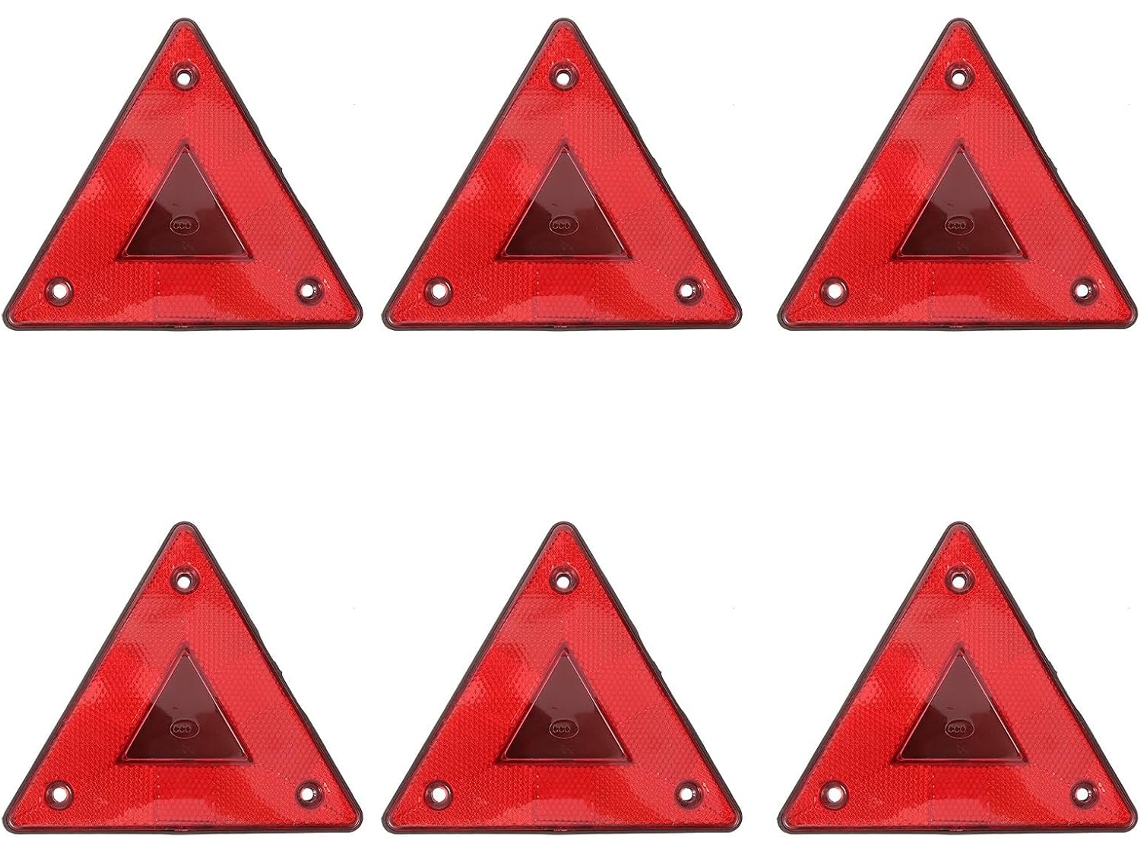 Conjunto de 6 refletores triangulares de plástico para sinalização de baixa velocidade.