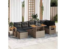 Vidaxl 8 Pcs Conjunto Sofás Jardim Almofadões Vime Pe/acácia Cinzento