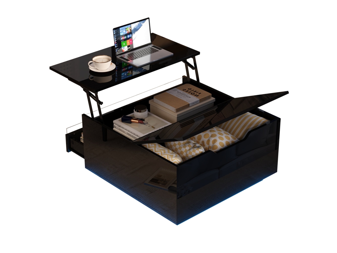 Mesa de Centro com LED, 70x70x38cm, com gaveta e compartimento oculto PAPRIKA SHOP