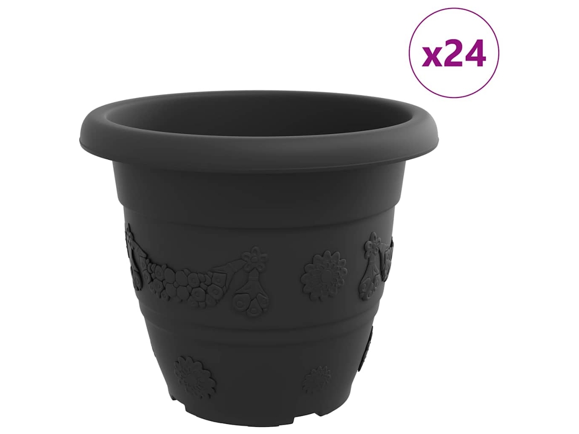 Conjunto 24 Jardineira De Flores Vidaxl Preto Plástico (ø 39 X 32 Cm)