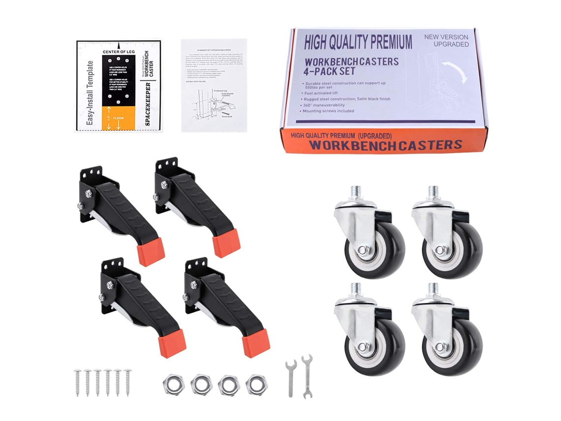 Kit De Rodas Para Mesa De Trabalho (retráteis, Com Placa Montável Removível)