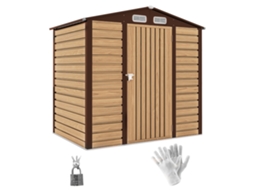 Abrigo De Jardim Para Ferramentas 190x132x187 Cm, 2 Janelas De Ventilação E Porta Com Fechadura, Acabamento Carvalho