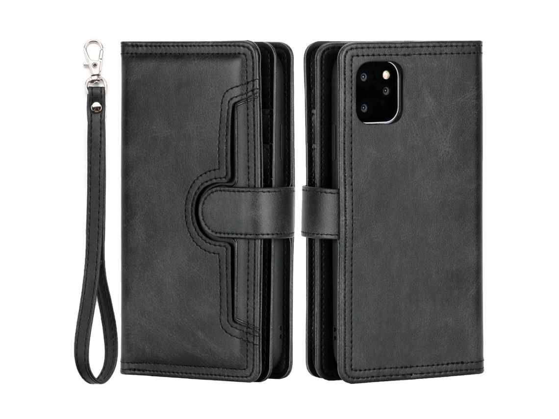 Suporte Casa Pega Para Iphone 14 Pro Pele Sintética Magnética Com Porta-cartões Preto