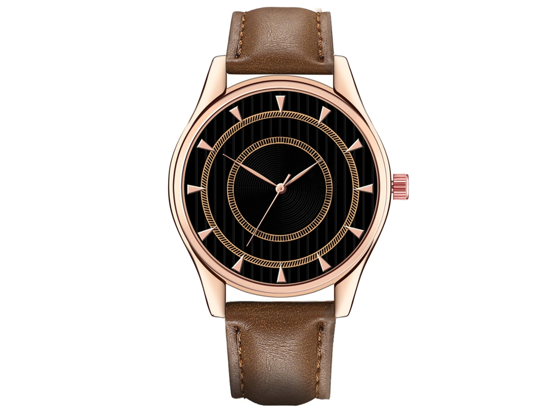 Reloj De Pulsera Para Hombre De Cuarzo Con Dial Redondo Y Correa De Pu Moda (café Oscuro Y Negro)