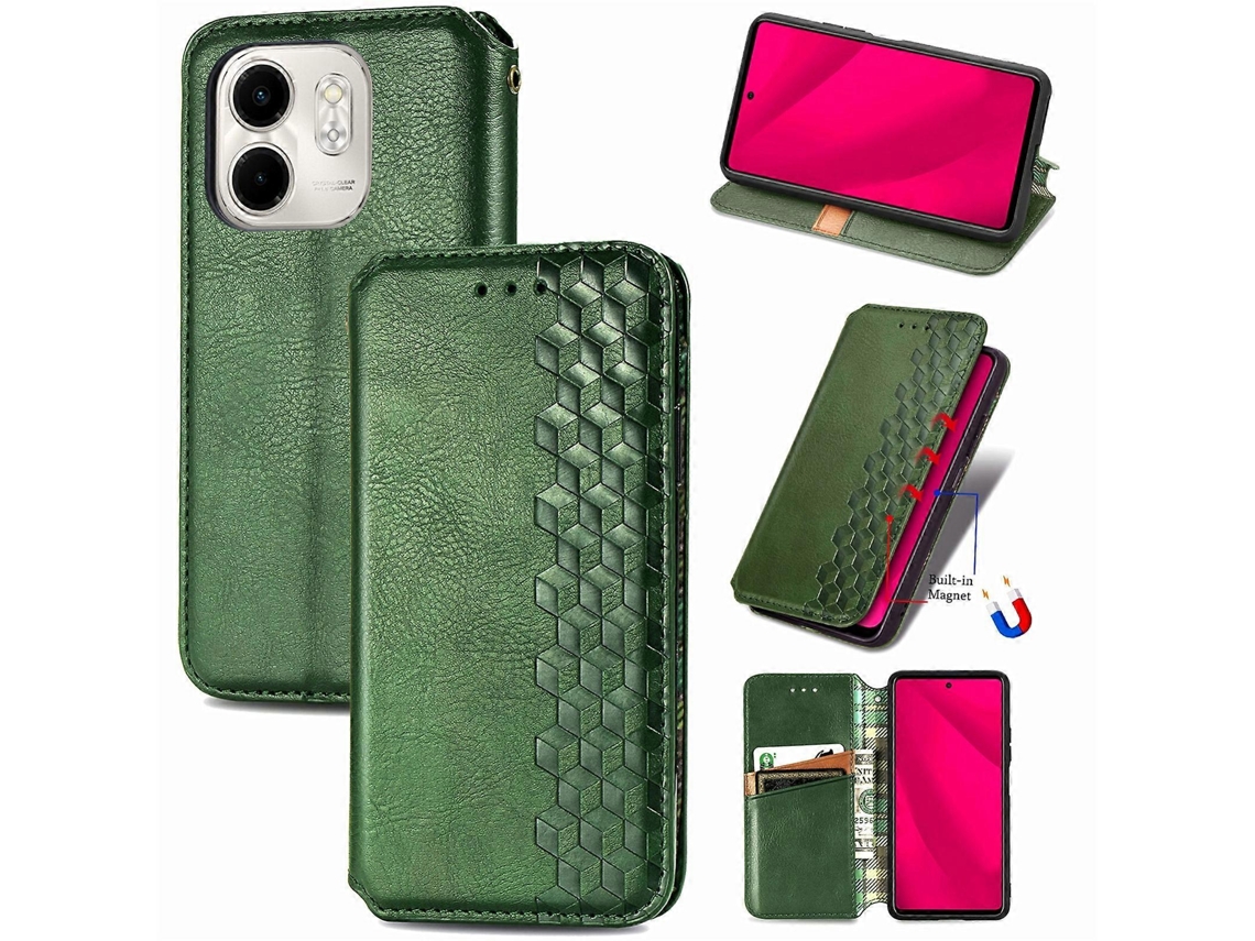 Capa De Celular Em Couro Magnético Com Padrão De Grade Cúbica Para Infinix Smart 9