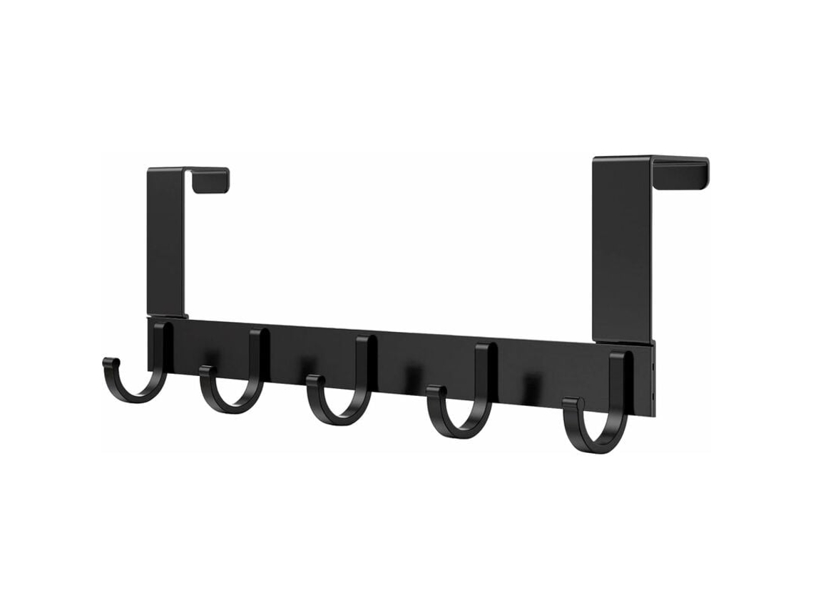 Cabideiro de Porta 2 Peças em Aço Inoxidável Preto com 5 Ganchos para Quarto, Banheiro e Cozinha BRILVIBERA