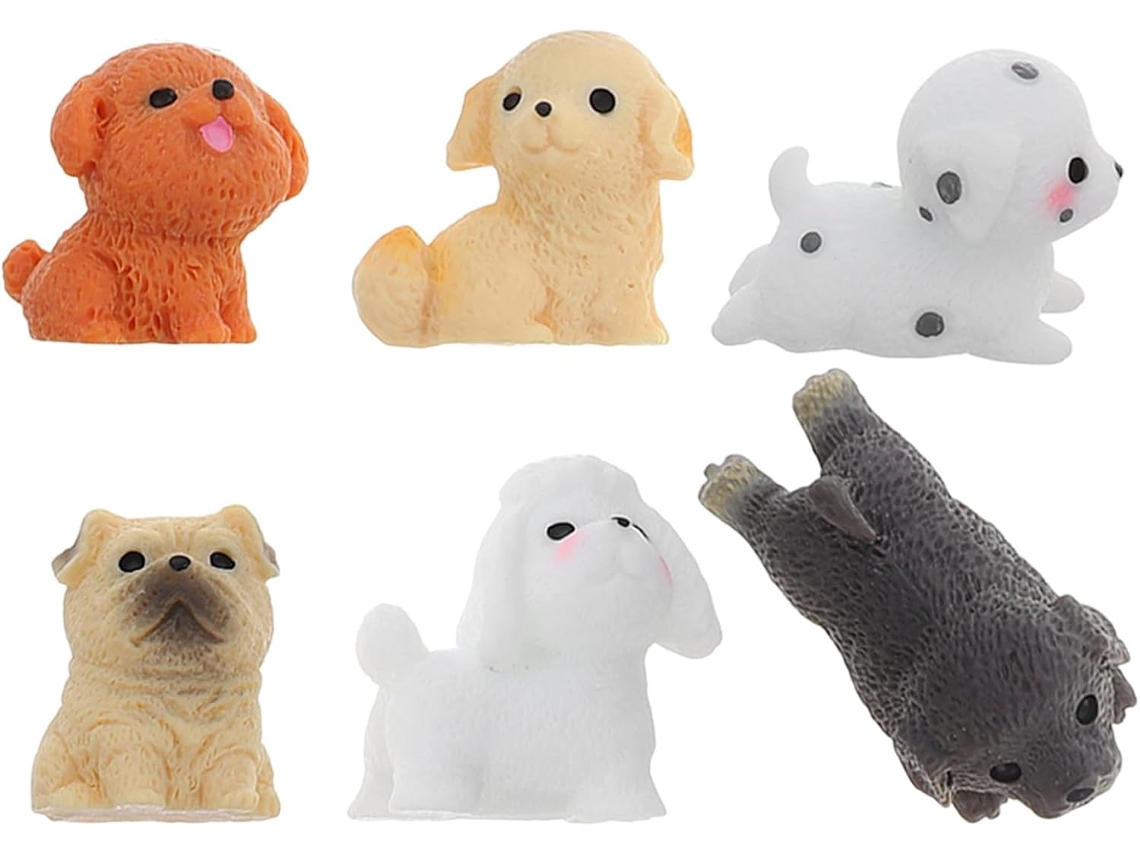 Kichouse 6 Miniaturas Fofas de Cachorros Estatuetas Realistas de Animais em Resina Estátuas em Miniatura de CHABERLU
