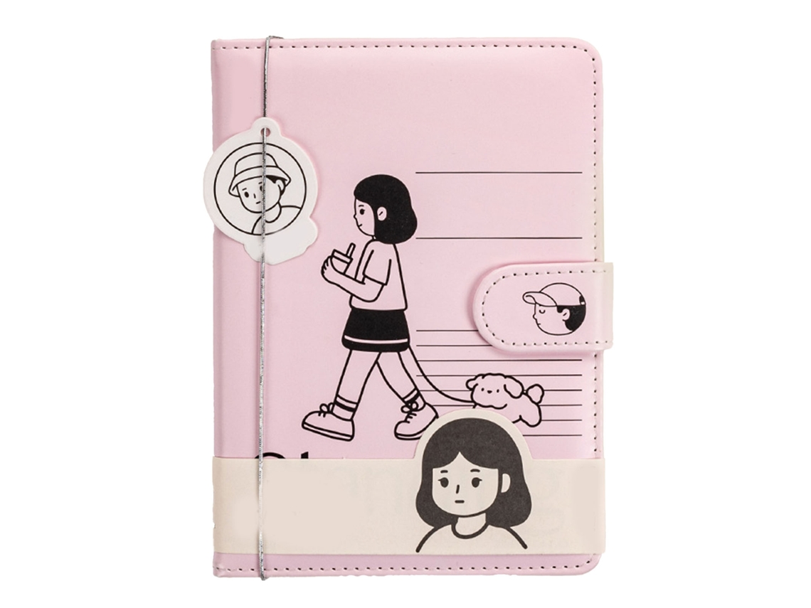Caderno A5 Scrapbook Feminino Rosa Pu com Fecho Magnético Cartoon