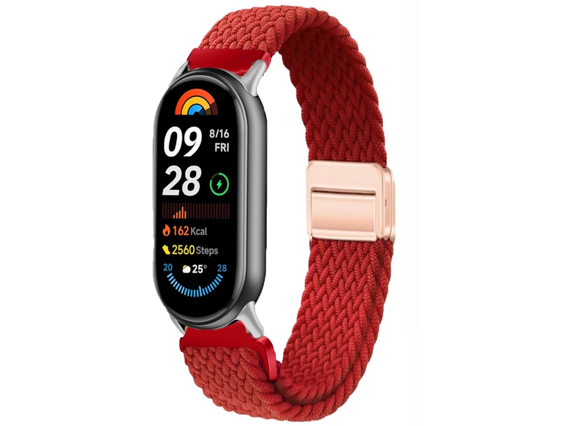 Pulseira De Nylon Trançado 14mm Com Fivela Magnética, Pulseira Esportiva Elástica, Vermelha Conector Prateado, Para