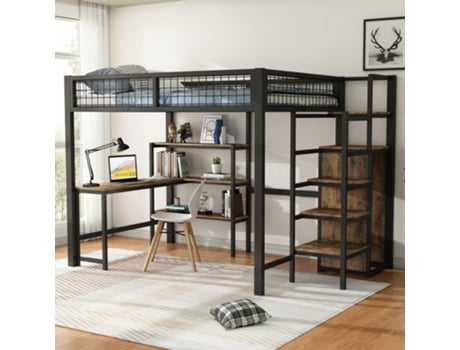 Beliche 140x200 Escrivaninha Guarda Roupa Prateleiras Estrutura De Cama De Metal Estrado Crianças/adultos Flieks (sem Colchão)