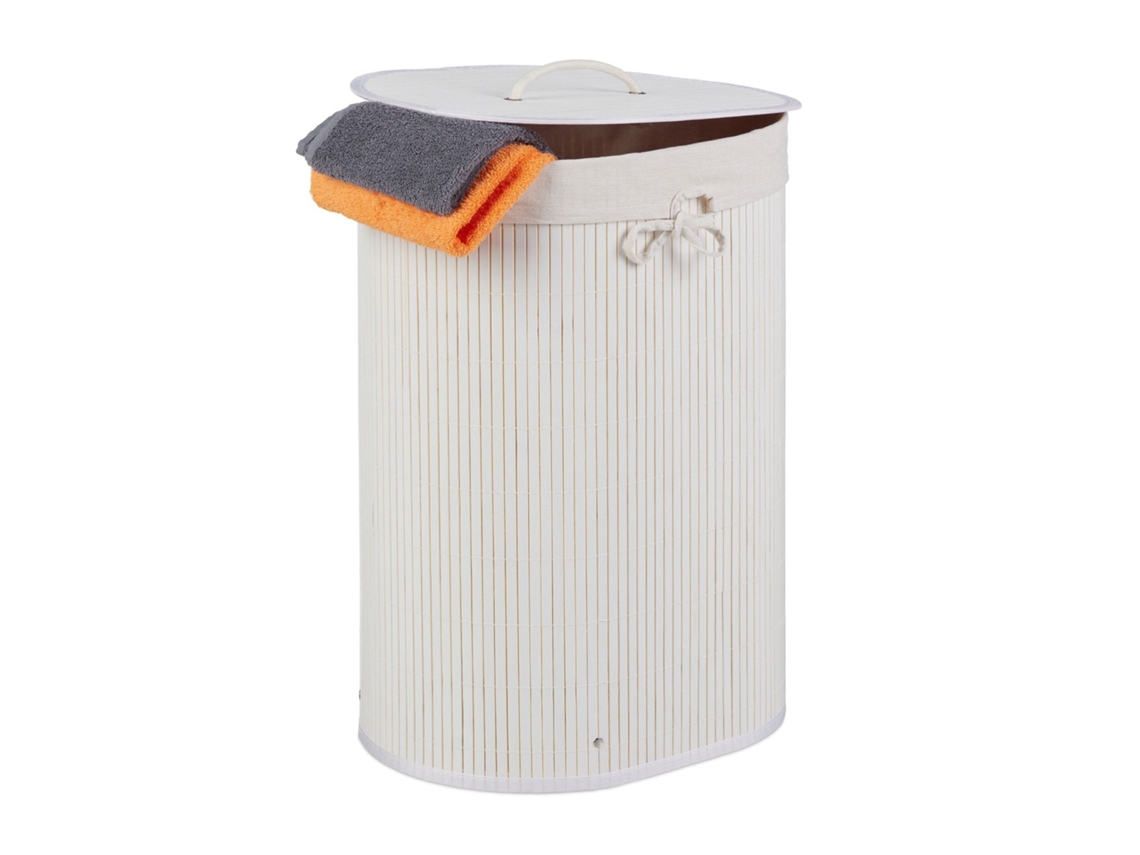 Cesto De Roupa Oval De Bambu Com Tampa