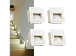 Conjunto 4 Luzes Led Empotráveis Parede, Branco Frio Ip65, Alumínio, 3w, Classe Energética E