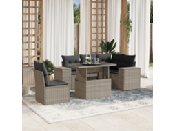 Vidaxl 6 Pcs Conj. Sofás Jardim Com Almofadões Vime Pe Cinzento-claro