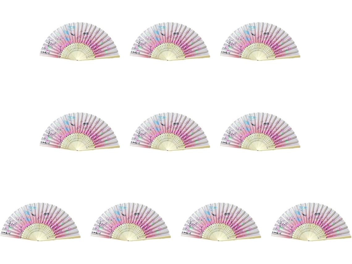 Conjunto De 10 Leques Tradicionais Chineses De Bambu Dobráveis Com Entalhes Elegantes Para Refrescar E Decorar