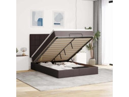Estrutura Cama Otomana com Colchão 140x190 cm Tecido Castanho Escuro MAISON EXCLUSIVE