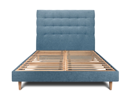 Cama com Cabeceira Estofada SOMMEIL_DE_PLOMB Tecido Azul (200x200cm)