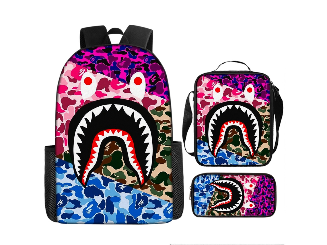 Mochila Escolar Infantil Leve e Respirável CUICH Estampa De Desenho Animado De 17 Polegadas (Shark 9)