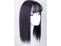 Extensão de cabelo liso com franja, aplique sintético invisível para mulheres, cobertura parcial contra alopecia e cabelos brancos, 25 cm