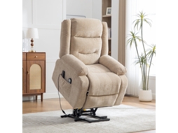 Poltrona Relax NOVELA elétrica, assistência ao levantar, massagem, aquecimento, apoio ajustável, bolsos, cáqui claro