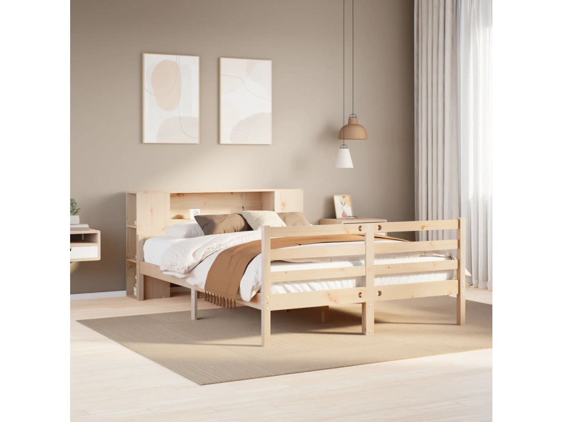 Vidaxl Cama Com Estante Sem Colchão 135x190 Cm Pinho Maciço