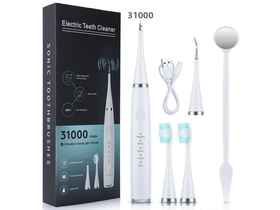 Kit para Clareamento Dental e Remoção de Placa Bacteriana , Escova de Dentes Elétrica e Acessórios de Limpeza (um Conjunto) MDUG (branco)