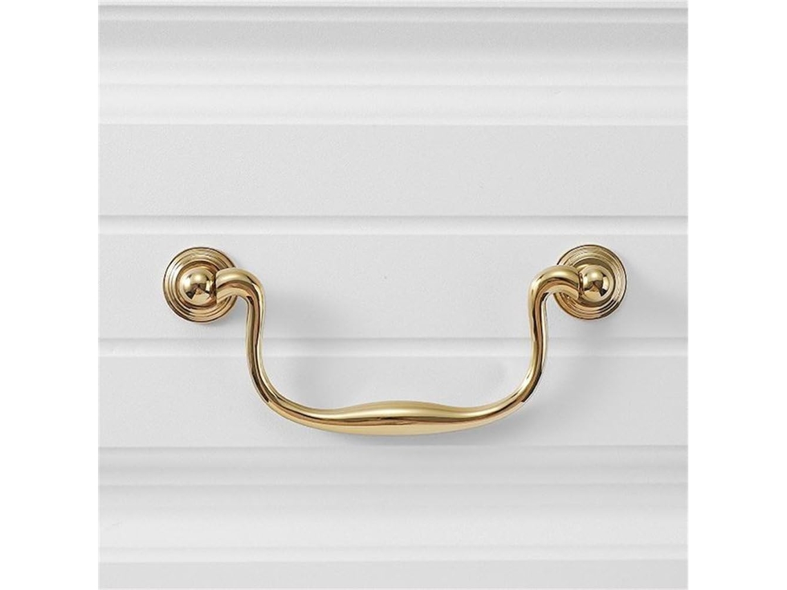 Puxador De Gaveta Dourado De Luxo Americano Simples, Modelo 128, Em Latão, Com Argola.