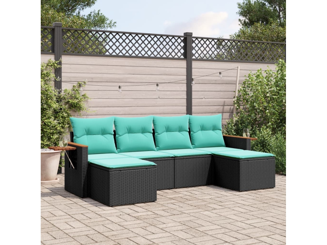 Vidaxl 6 Pcs Conjunto De Sofás P/ Jardim C/ Almofadões Vime Pe Preto