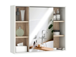 Armário De Espelho Com Espaço Interno Com Prateleiras Ajustáveis ​​armário De Banheiro Com Abertas 60x14.5x49.4 Cm Branco E Carvalho