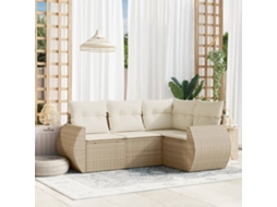 Vidaxl 4 Pcs Conjunto De Sofás Para Jardim C/ Almofadões Vime Pe Bege