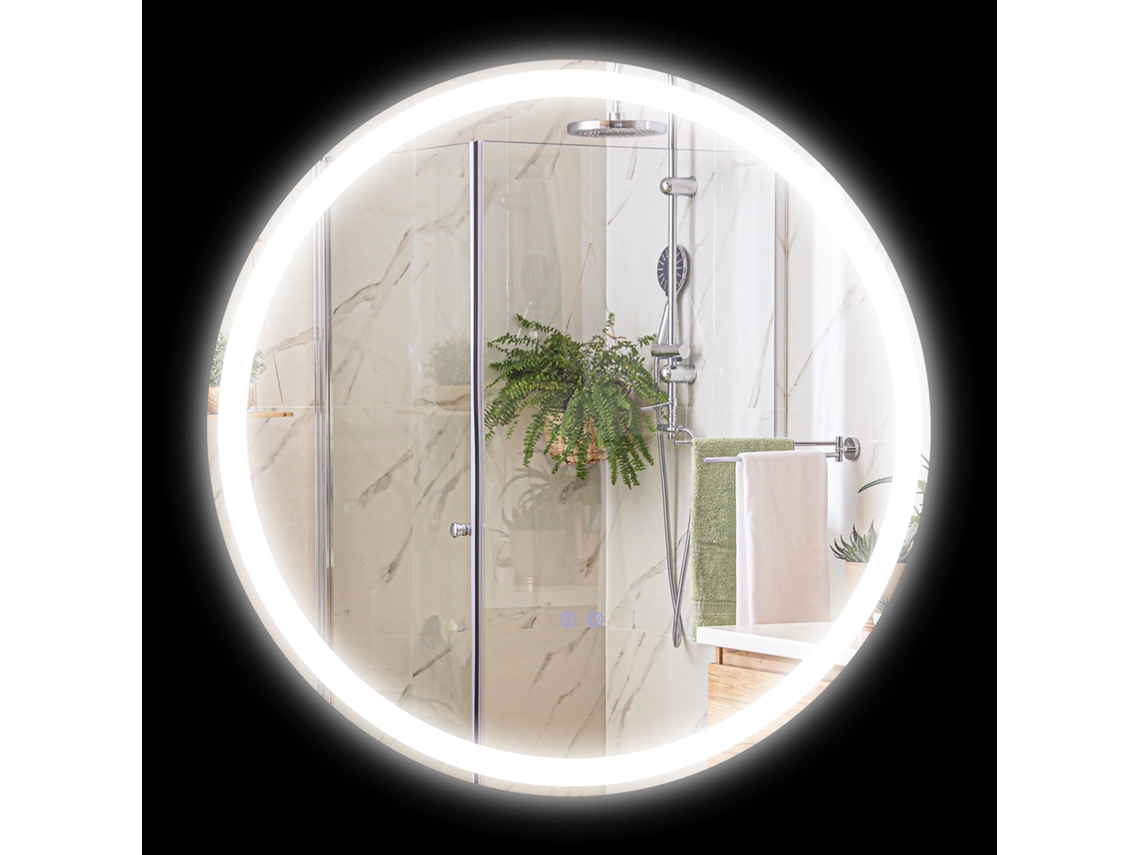 Espelho Led Circular Para Banheiro Com Iluminação Ajustável Em 3 Tons E Controle Por Toque, Montagem Na Parede, Ø70 Cm, 23 W, Branco E Prateado