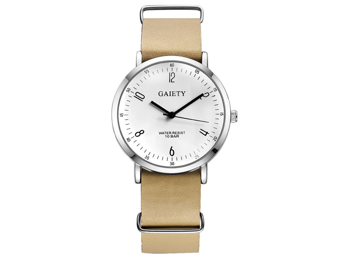 Reloj De Cuarzo Analógico Casual Clásico Para Hombres Con Correa De Pu Color Beige Gaiety