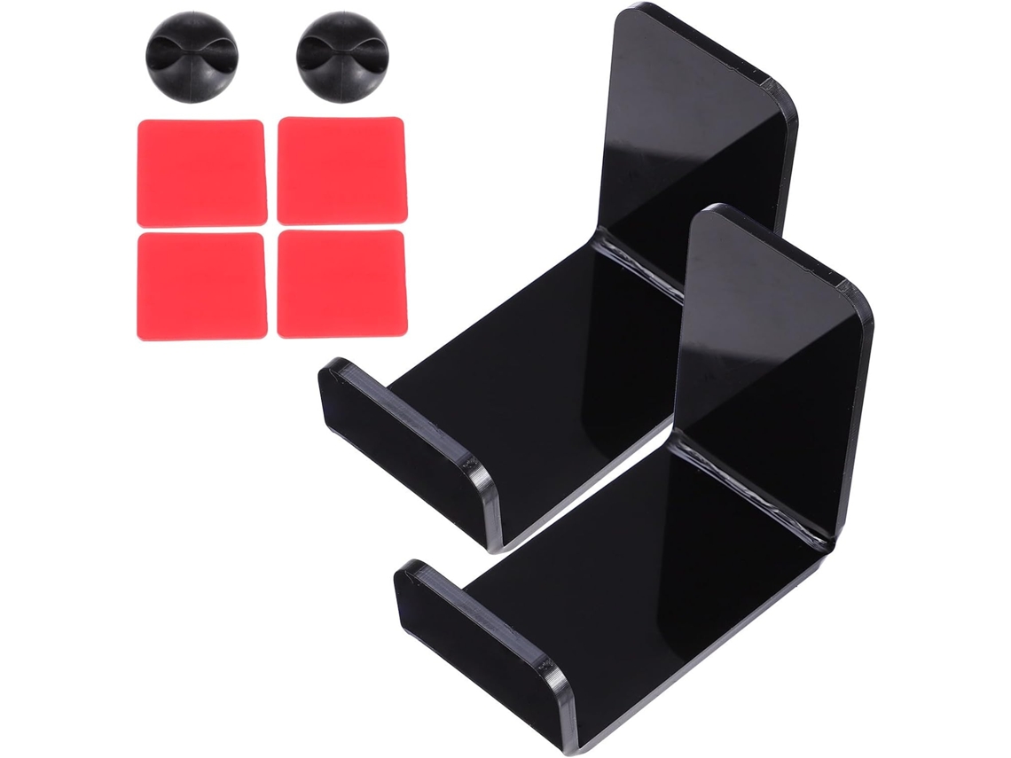 Suporte De Parede Para Fones De Ouvido Em Acrílico Preto (2 Unidades), Gancho Portátil E Fácil De Mover, Ideal