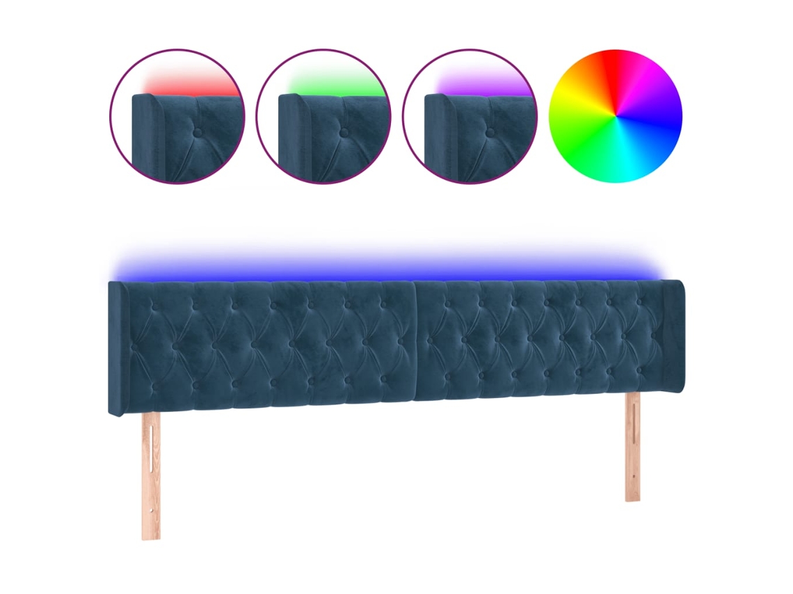 Led Headboard, Led Headboards Vidaxl Azul Veludo (203 X 16 X 78/88 Cm)