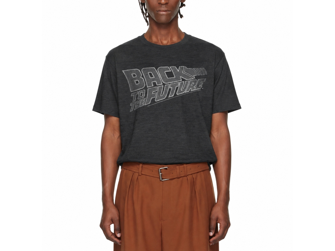 Rockinstone Back To The Future Movie Logo White Heather Black Adult T-shirt Size:l