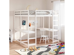 Vidaxl Cama Alta C/ Secretária E Escada 160x200 Cm Pinho Maciço Branco