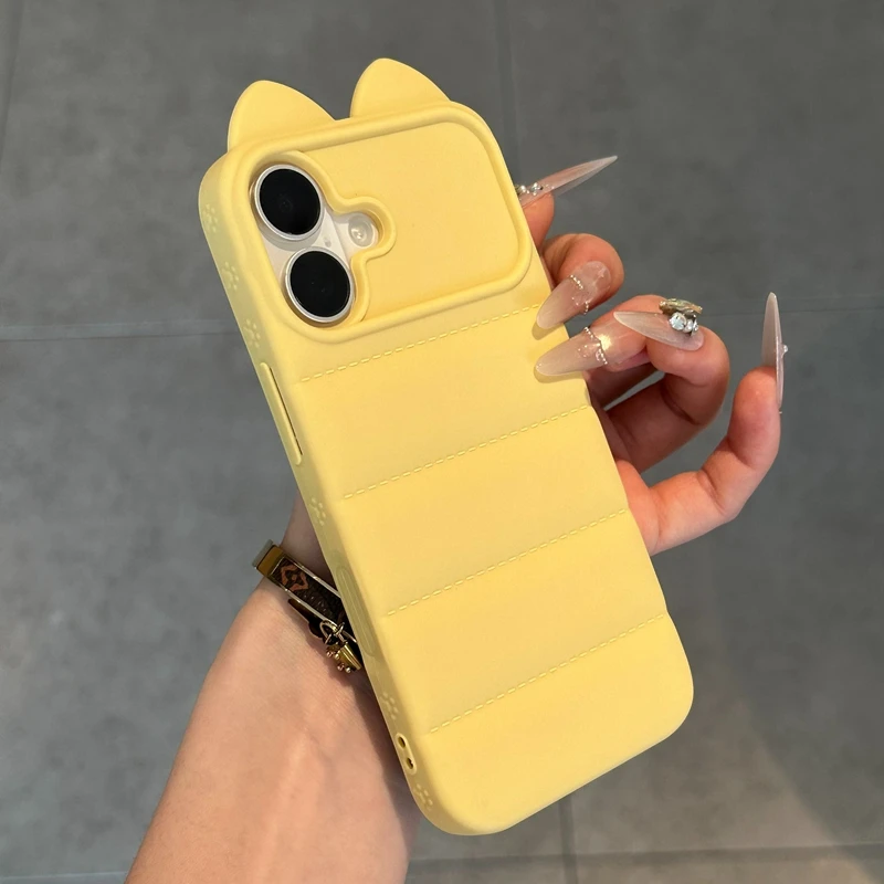 Capa De Silicone Macio Com Orelhas De Gato Para Iphone 13 Pro Max (amarela), Com Estrutura E Parte Traseira À Prova De Choque.