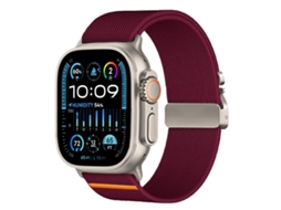 Bracelete Para Apple Watch 46/49/45/44mm - Nylon Elástico Com Fecho De Paraquedas Ajustável Vinho Tinto