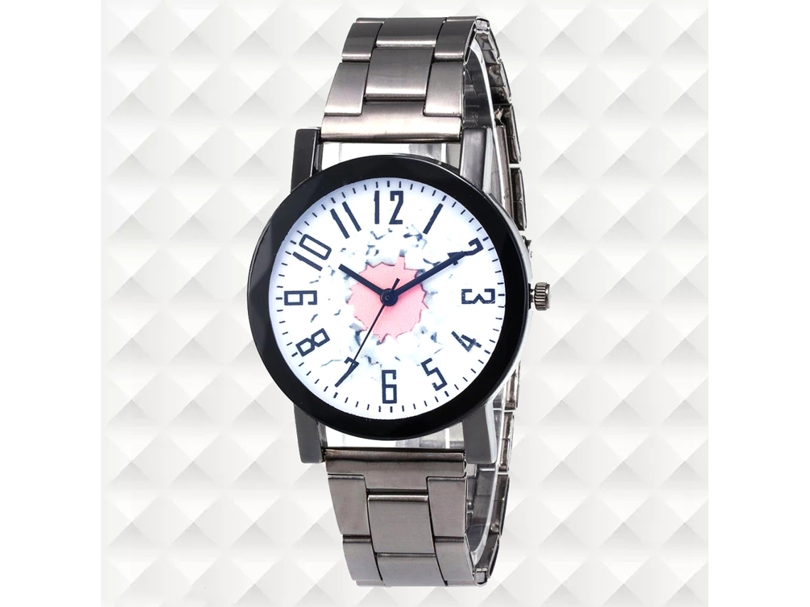 Relógio de quartzo com pulseira de aço, mostrador colorido com bolinhas, ideal para casais e uso casual (rosa)