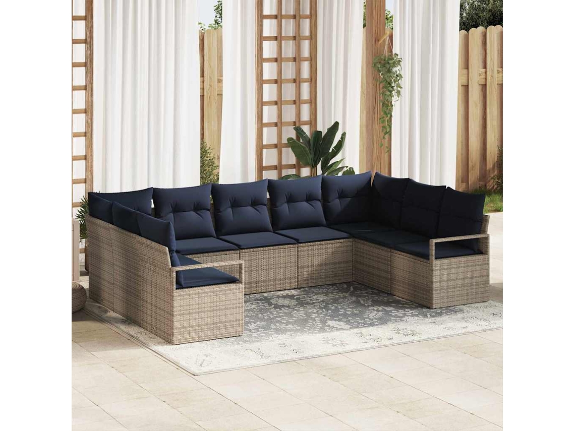 Vidaxl Conjunto De Sofás 7 Unid. Cinzeto Vime Pe