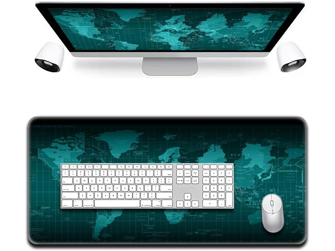 Mousepad - Tapete De Mesa Para Teclado Com Mapa-múndi Azul (31,5 X 11,81 X 0,079 Polegadas)