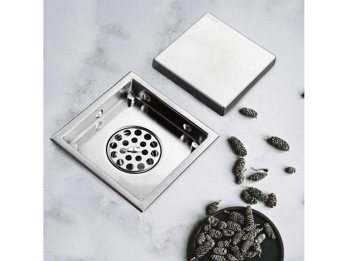 Dreno De Chão Quadrado 4 Polegadas Para Banheiro Cozinha Varanda Com Desodorante Inox 304