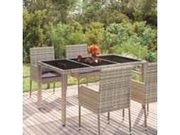 Vidaxl Mesa De Jardim Com Tampo De Vidro 150x90x75 Cm Vime Pe Cinzento