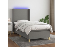 Cama Box Spring C/ Colchão E Led 100x200 Cm Tecido Cinza-escuro