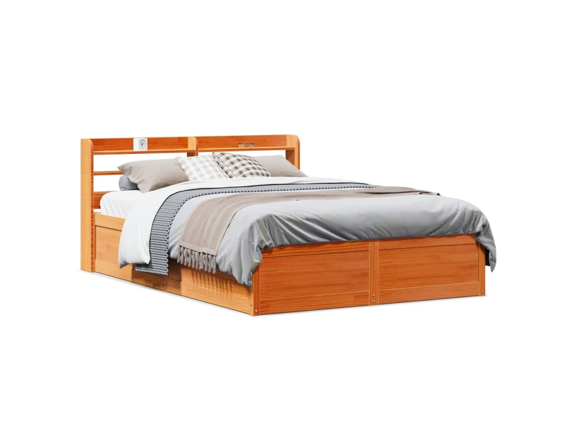 Vidaxl Estrutura Cama C/ Cabeceira 150x200cm Pinho Maciço Castanho-mel