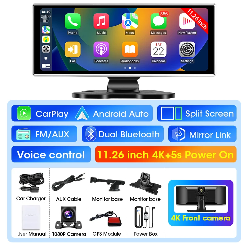 (conjunto Completo) Dvr Automotivo De 11,26 Polegadas, Carplay Sem Fio 4k
