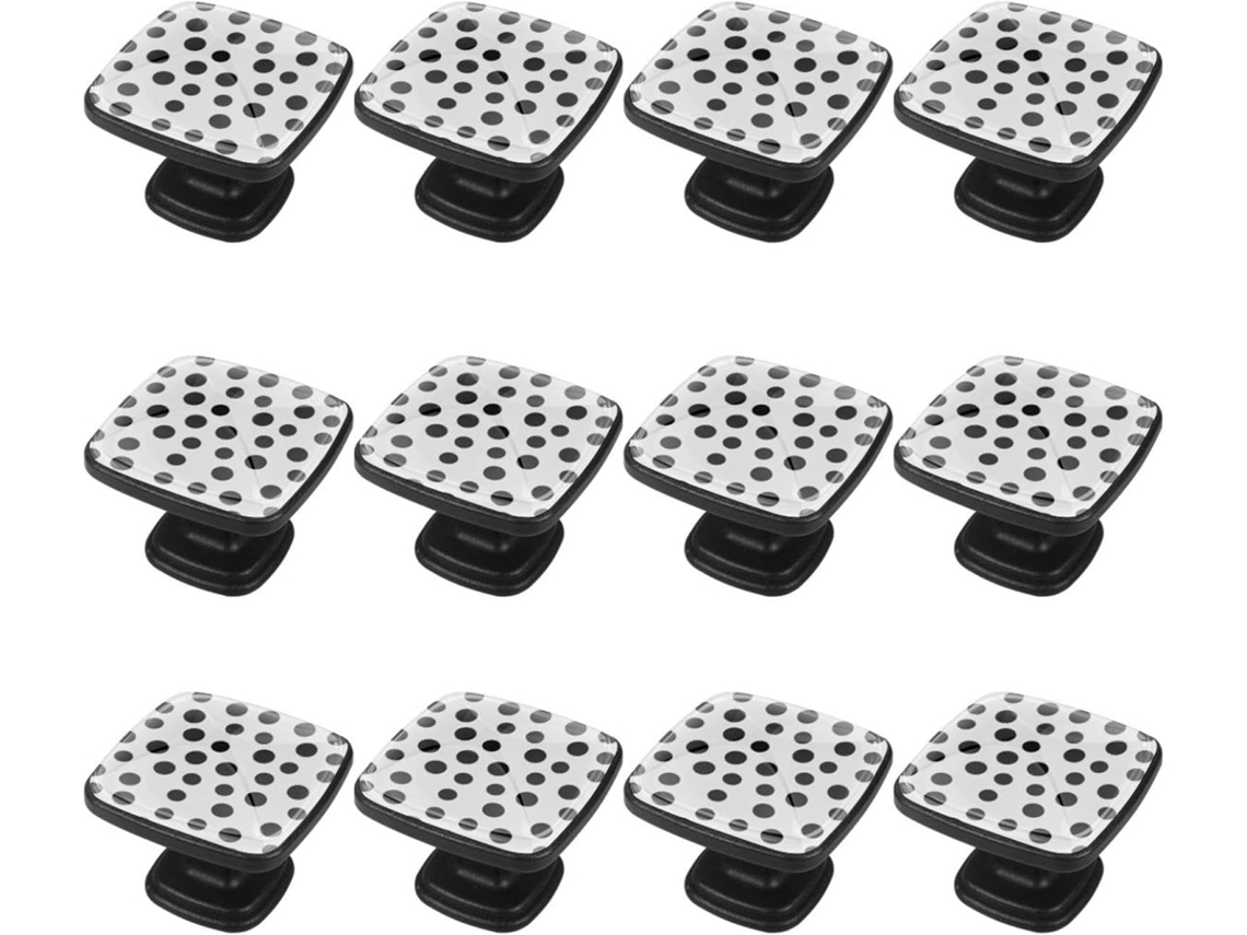 Puxadores Quadrados Para Armários De Cozinha, Puxadores Para Gavetas De Cômoda, 12 Peças, Preto Com Bolinhas Brancas