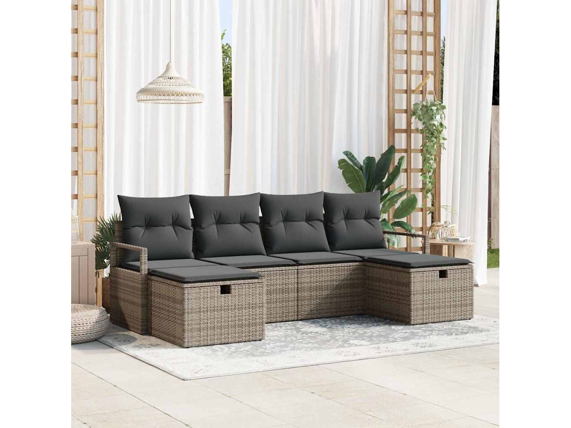 Vidaxl Conjunto De Sofás 6 Unid. 6-número De Lugares Cinzeto Vime Pe