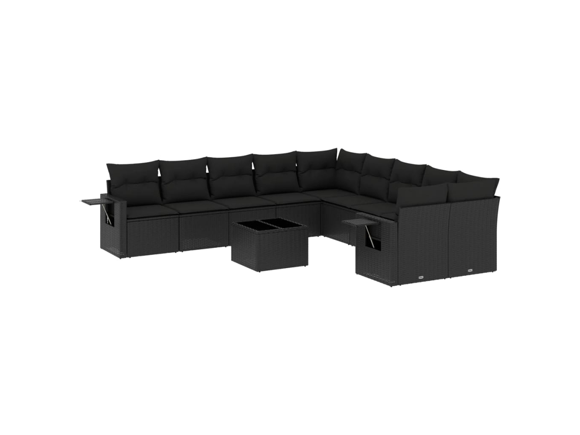 Conjunto de 11 Sofás de Jardim com Almofadões Vime Pe Preto MAISON EXCLUSIVE