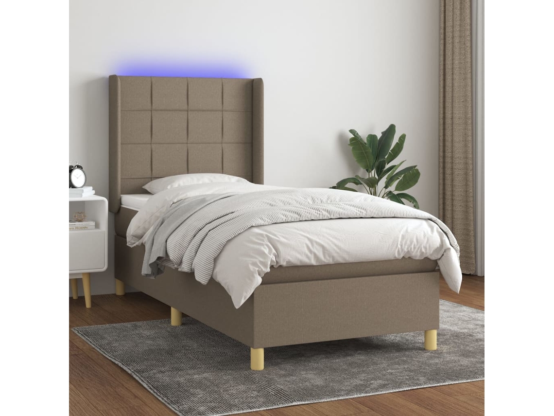 Cama Box Spring Colchão/led 100x200cm Tecido Cinza-acastanhado